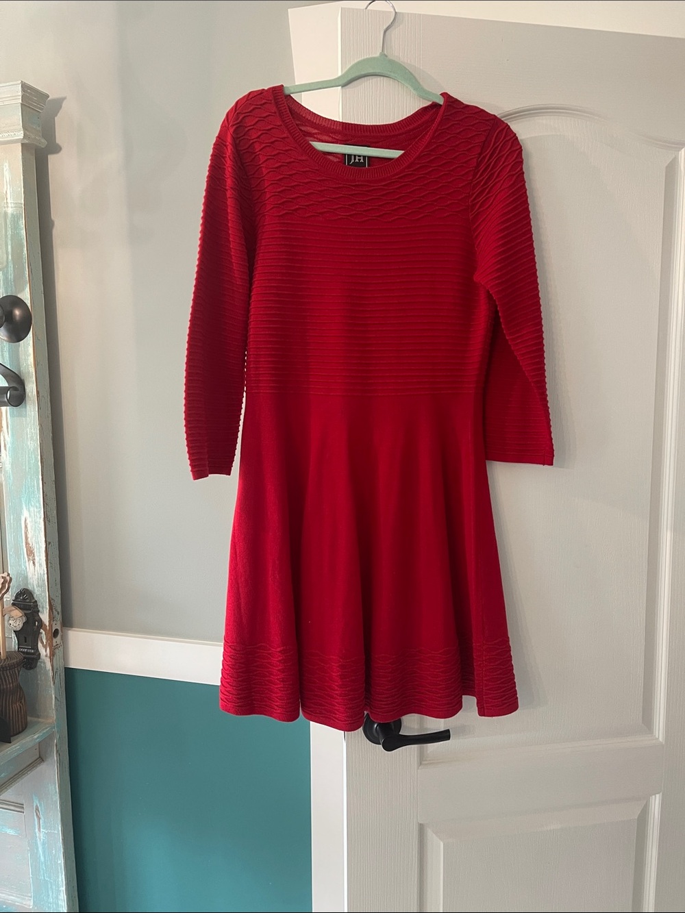 J.O.A. Red Ribbed Fit-and-Flare Midi Dress